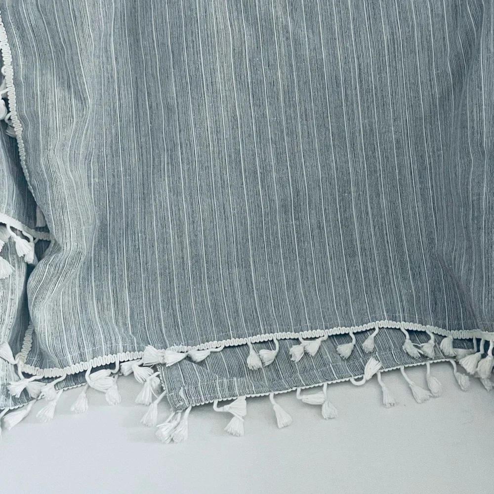 Boho Fringe tassel woven Gray and white stripes Tablecloth or throw blanket